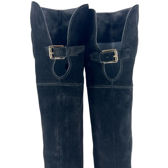 Gucci Soho Black Suede Over-The-Knee Boots GG Logo Size 40.5 / US 10.5 - Picture 13 of 16